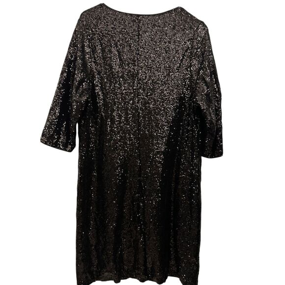 Torrid Black Sequin V-Neck 3/4 Sleeve Midi Shift Dress Fancy Party 2 (18/20) - Picture 2 of 6